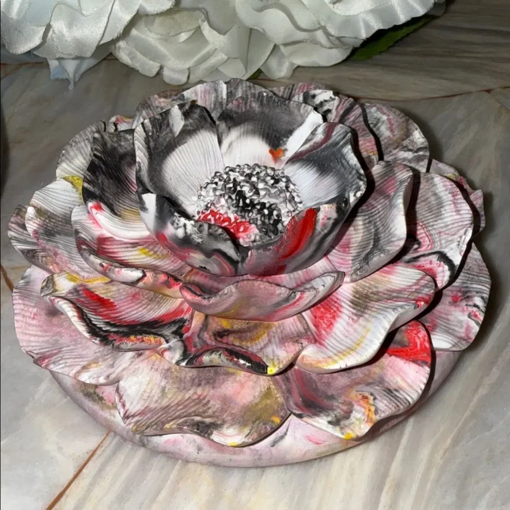 Floral Ceramic Jewelry Box - Pink and Gray